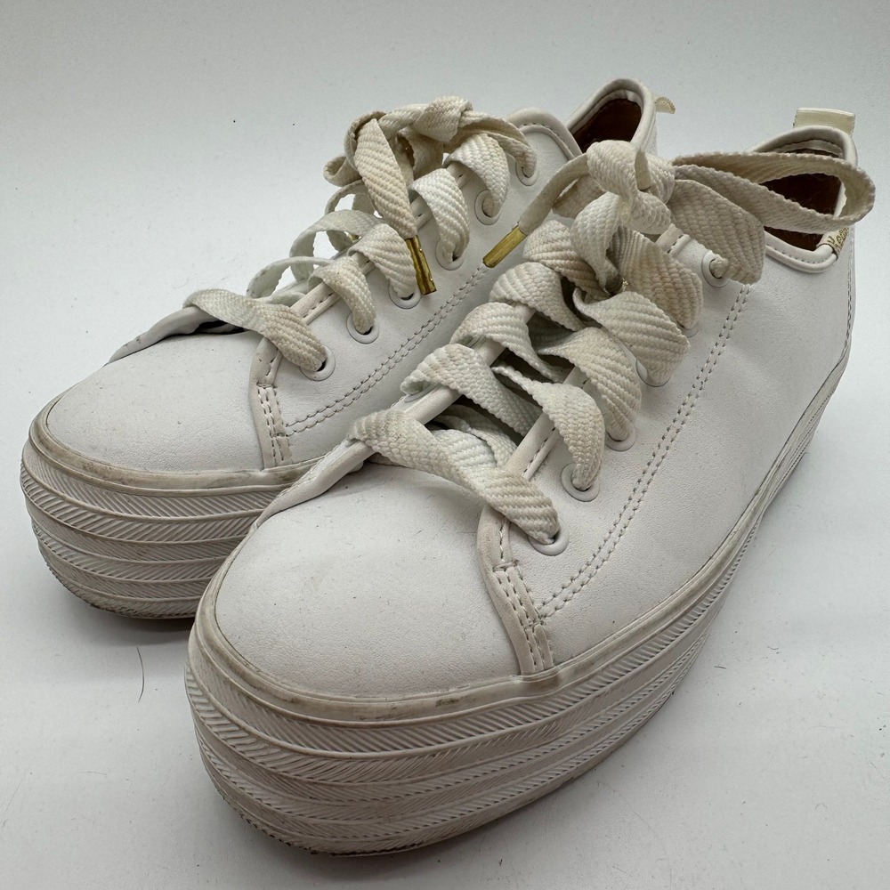 Keds Triple Up White Leather Platform Sneakers Womens 8 WH61626 Gold‎ Hardware
